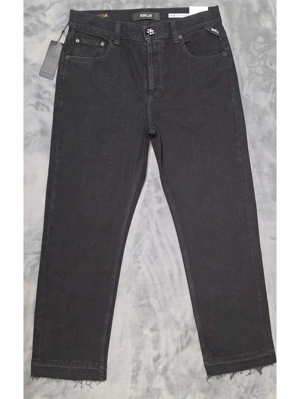 Replay Maijke High Rise Straight Crop Jeans 29 Black Button Fly NWT